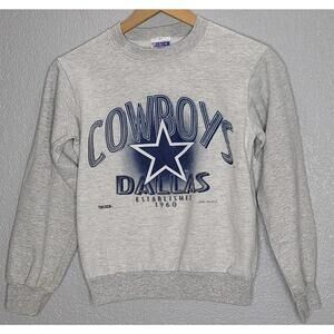 Vintage Dallas Cowboys Sweatshirt Trench Kids USA Made Gray Crewneck Youth Small
